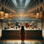 Girl standing in front of museum relics